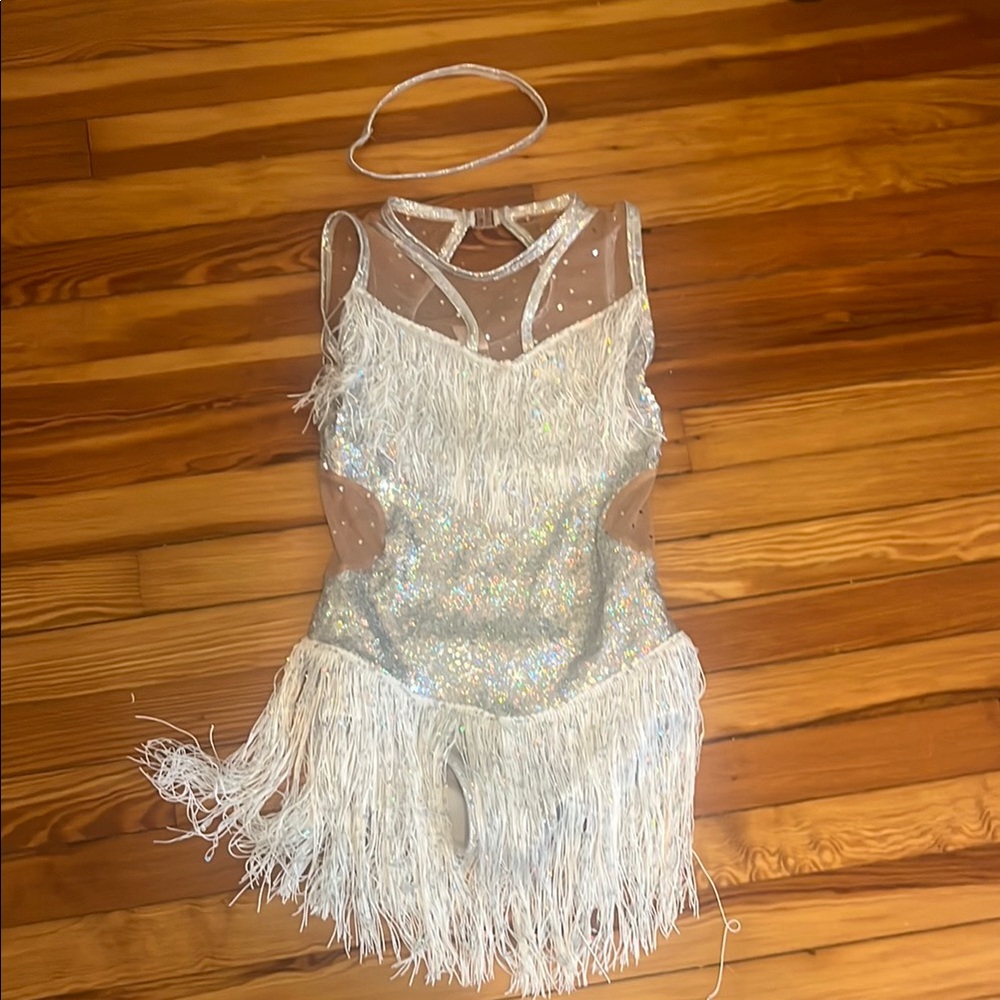 Sparkling White Fringe Kids Costume with headband